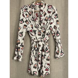 Sanrio Hello Kitty Coffee Cappuccino Plush Short Belted Robe W/pockets XLarge